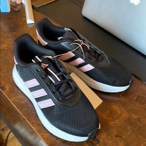 Adidas Women's Black and Pink Running Shoes Cloudfoam Comfort